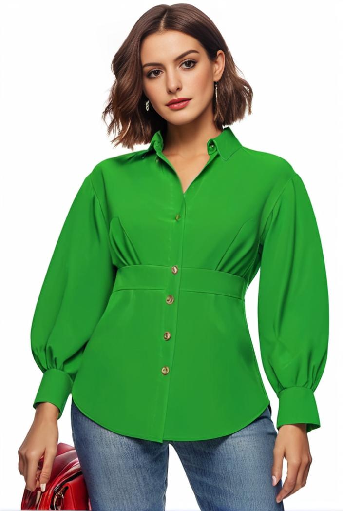 plus size casual blouse women s plus solid button up lantern sleeve turn down collar nipped waist blouse 136471