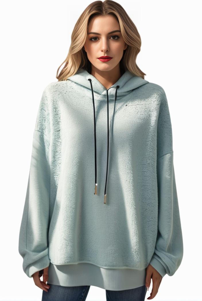 plus size casual hoodie women s plus solid ribbed long sleeve slight stretch hoodie drawstring sweatshirt 136537