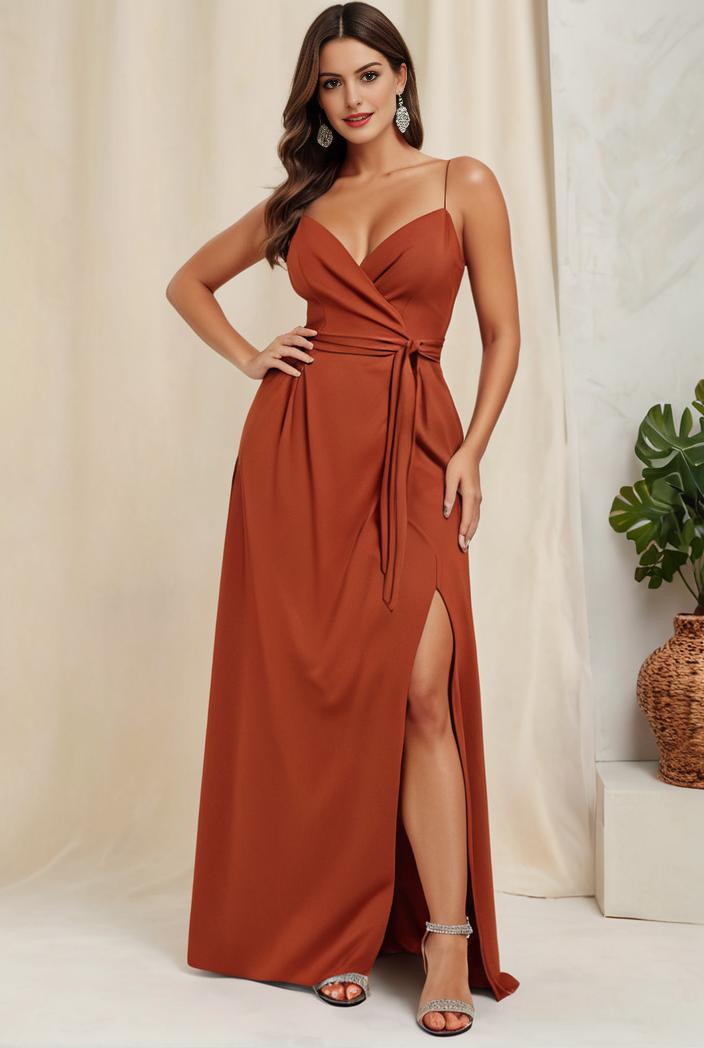 plus size shiny v neck side slit formal evening dress 138914
