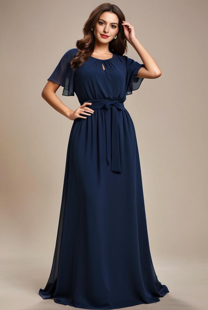 plus size simple chiffon pleated a line round neckline bridesmaid dress 139041