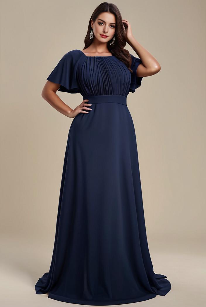 plus size simple chiffon pleated a line round neckline bridesmaid dress 139042