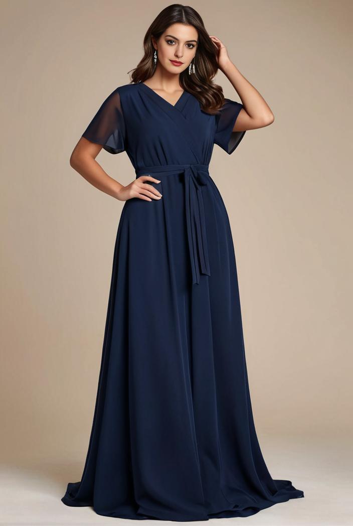 plus size simple chiffon pleated a line round neckline bridesmaid dress 139044
