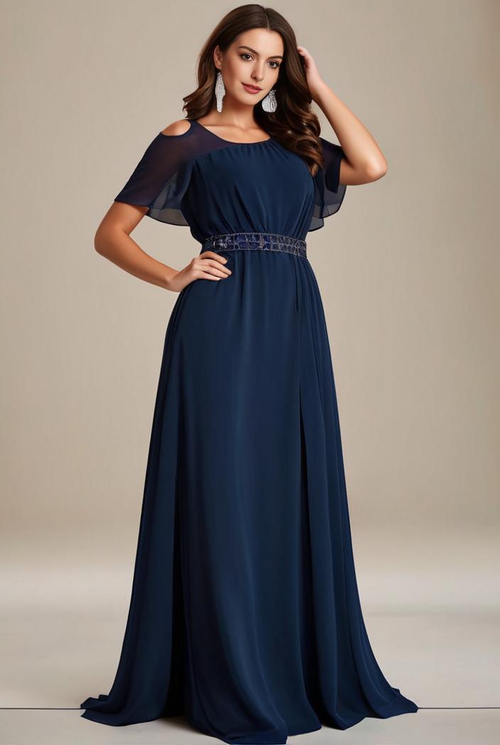 plus size simple chiffon pleated a line round neckline bridesmaid dress 139046