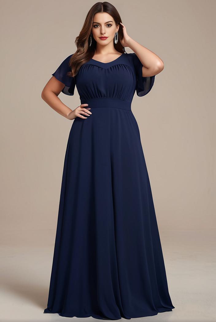 plus size simple chiffon pleated a line round neckline bridesmaid dress 139047