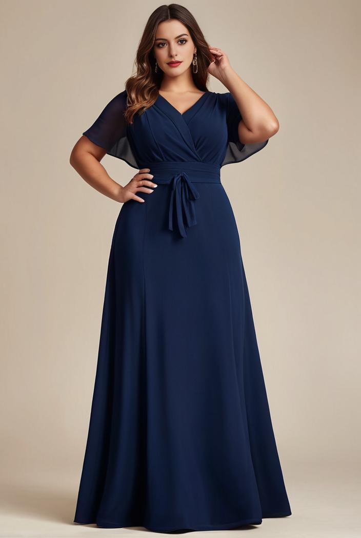 plus size simple chiffon pleated a line round neckline bridesmaid dress 139048