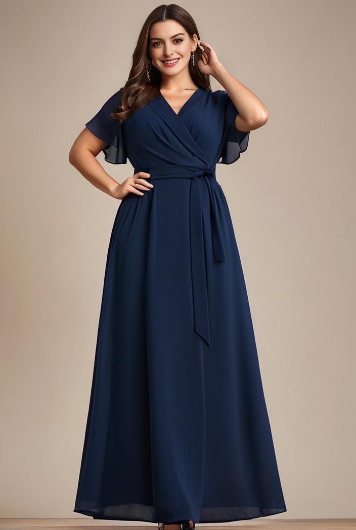 plus size simple chiffon pleated a line round neckline bridesmaid dress 139049