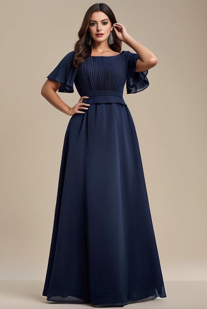 plus size simple chiffon pleated a line round neckline bridesmaid dress 139050