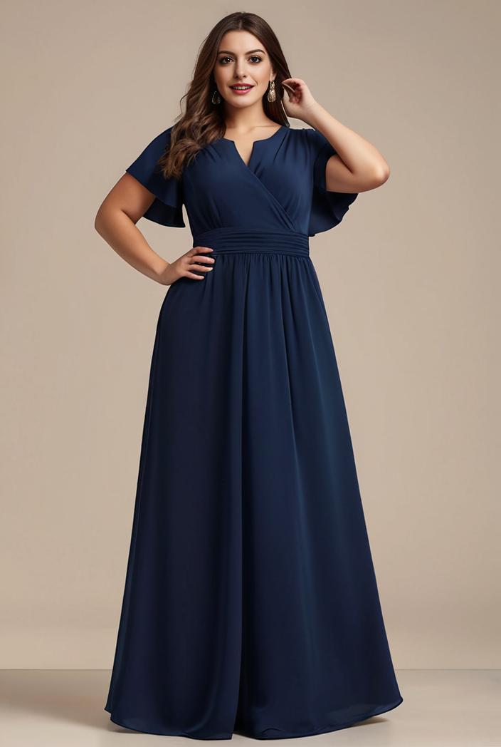 plus size simple chiffon pleated a line round neckline bridesmaid dress 139052