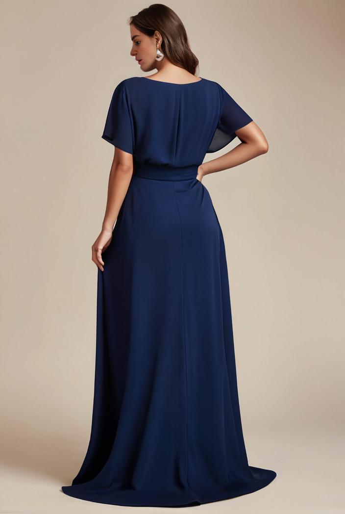 plus size simple chiffon pleated a line round neckline bridesmaid dress 139055