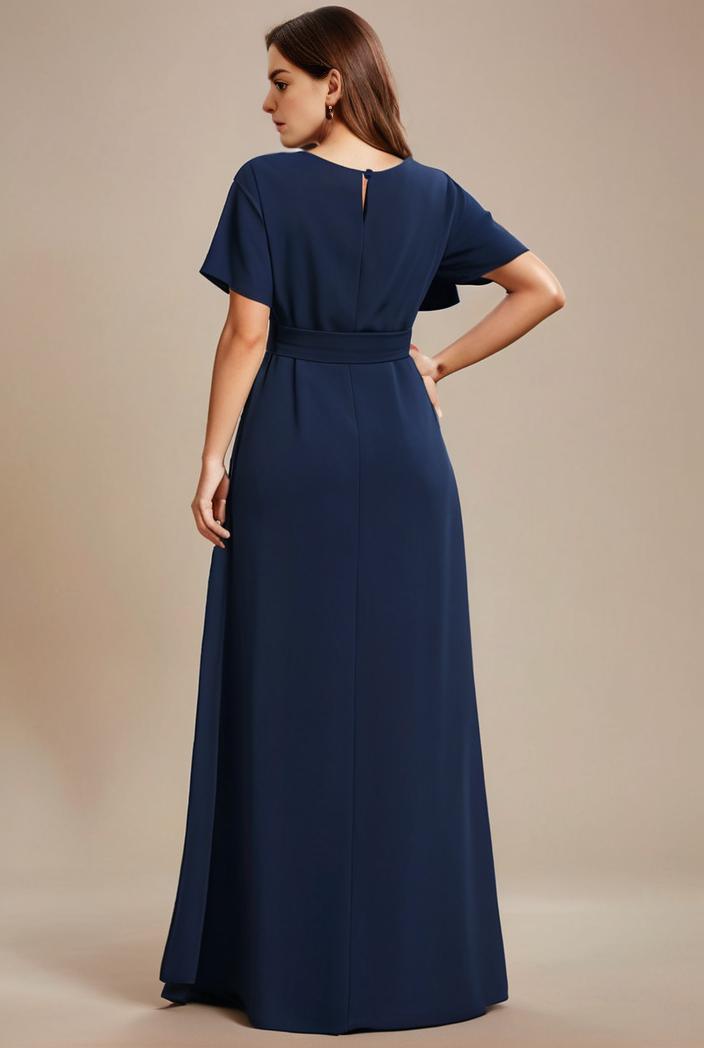 plus size simple chiffon pleated a line round neckline bridesmaid dress 139056