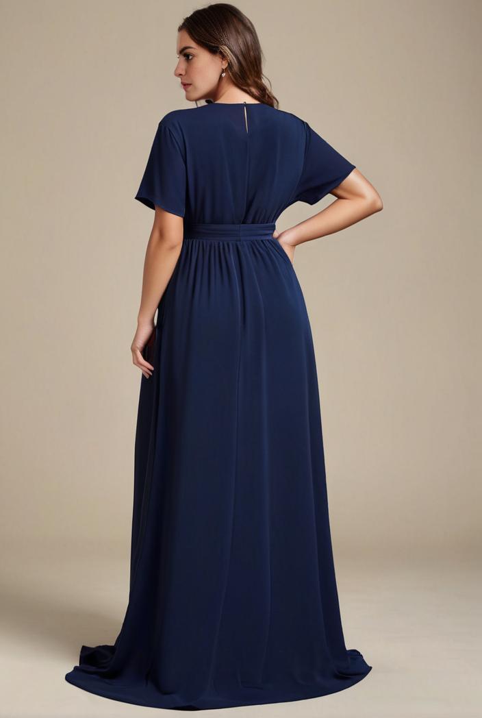 plus size simple chiffon pleated a line round neckline bridesmaid dress 139058