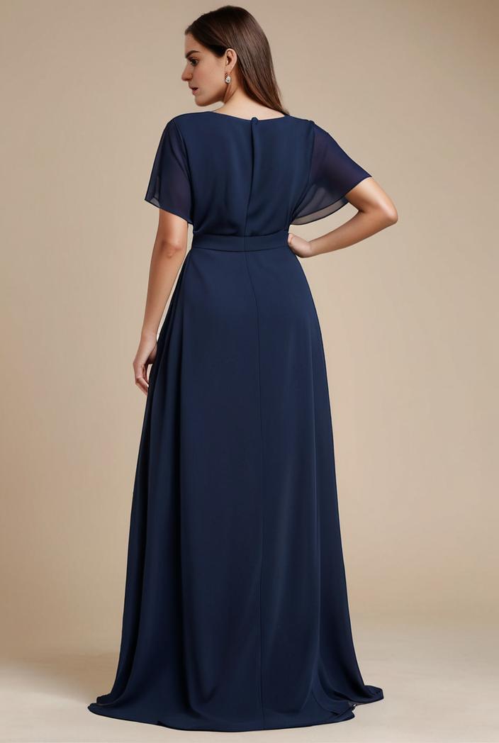 plus size simple chiffon pleated a line round neckline bridesmaid dress 139061