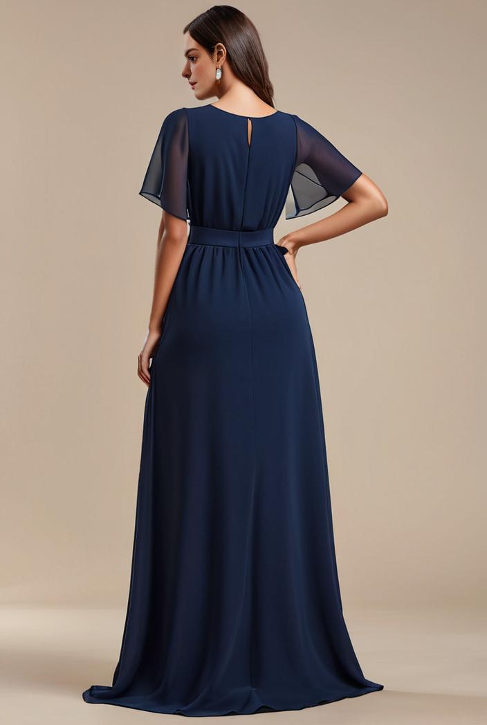 plus size simple chiffon pleated a line round neckline bridesmaid dress 139059
