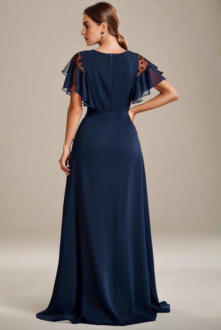 plus size simple chiffon pleated a line round neckline bridesmaid dress 139060