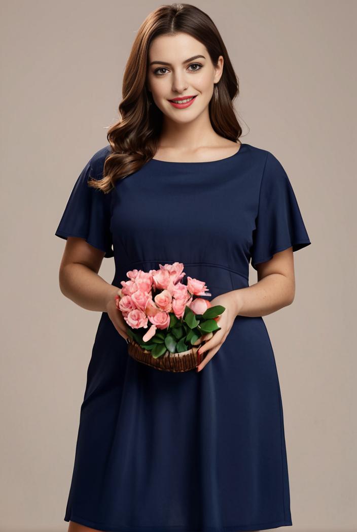 plus size simple chiffon pleated a line round neckline bridesmaid dress 139062