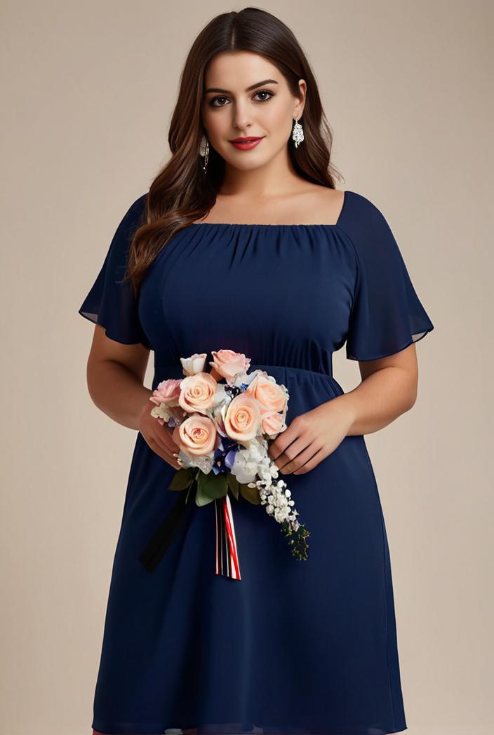 plus size simple chiffon pleated a line round neckline bridesmaid dress 139063