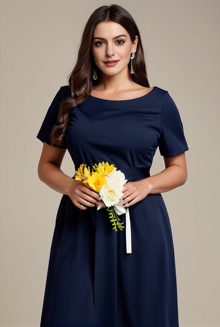 plus size simple chiffon pleated a line round neckline bridesmaid dress 139065