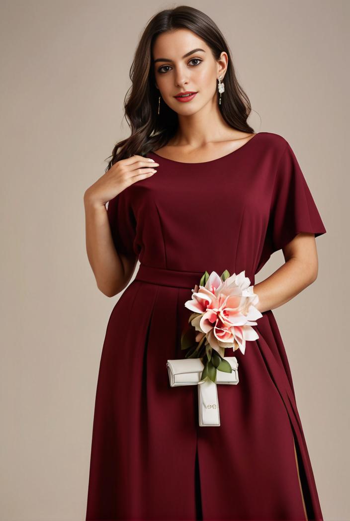 plus size simple chiffon pleated a line round neckline bridesmaid dress 139073