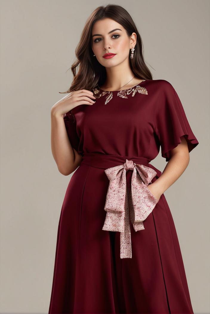 plus size simple chiffon pleated a line round neckline bridesmaid dress 139072