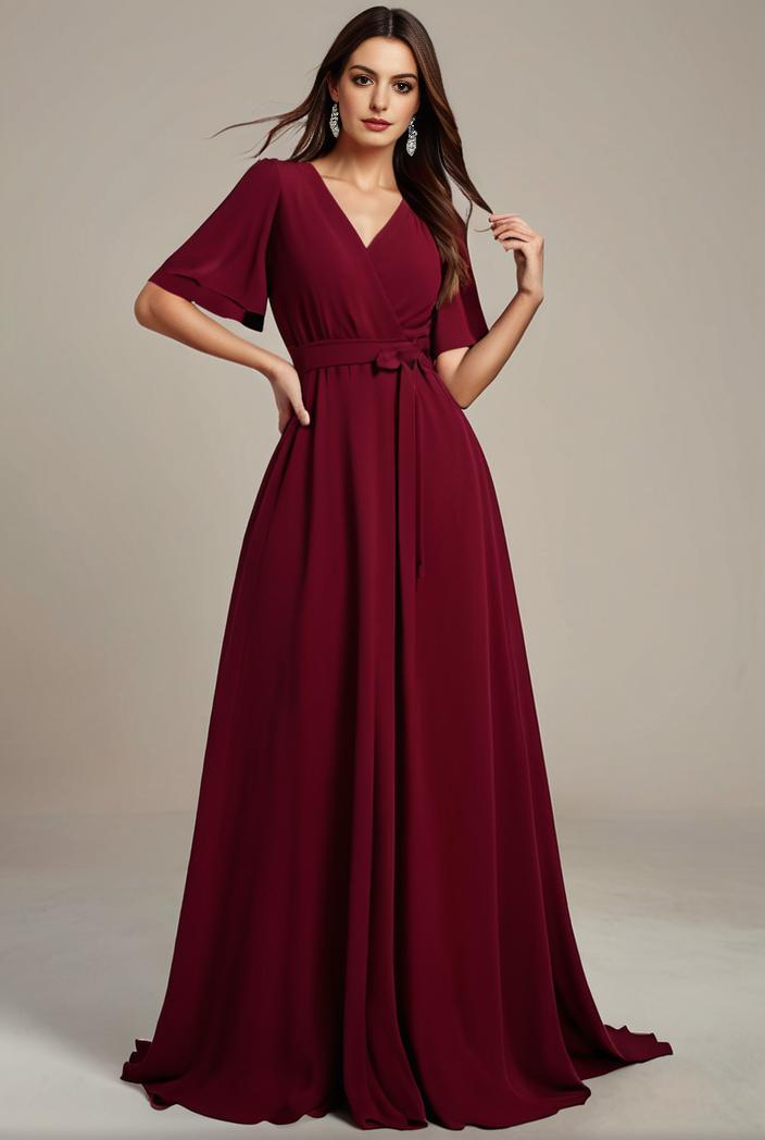 plus size simple chiffon pleated a line round neckline bridesmaid dress 139081