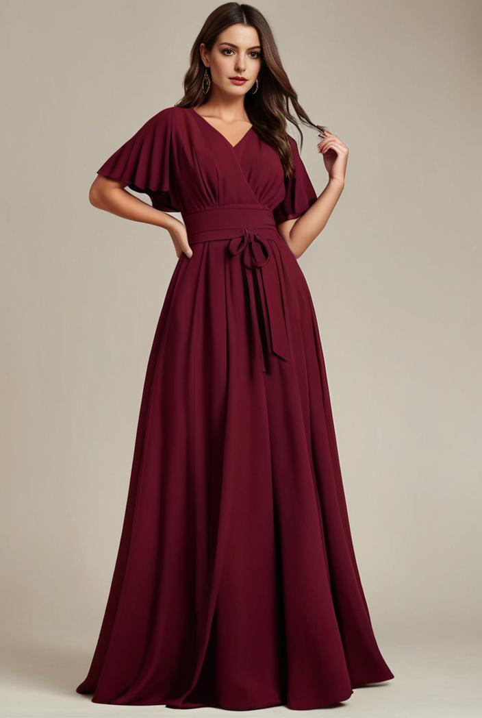 plus size simple chiffon pleated a line round neckline bridesmaid dress 139078
