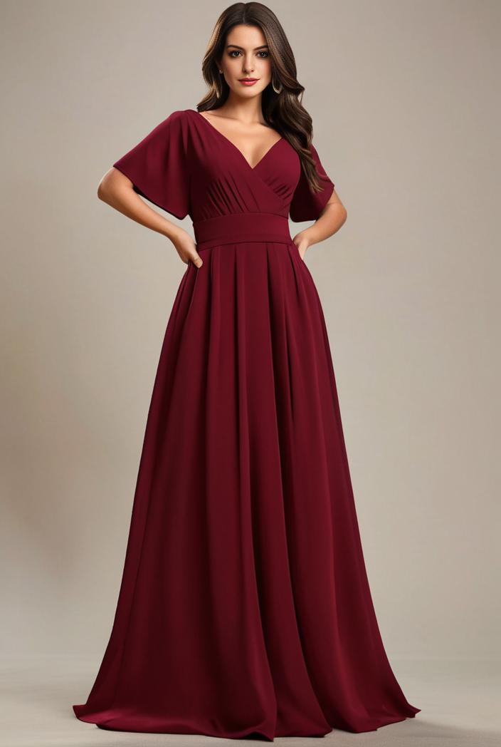 plus size simple chiffon pleated a line round neckline bridesmaid dress 139079