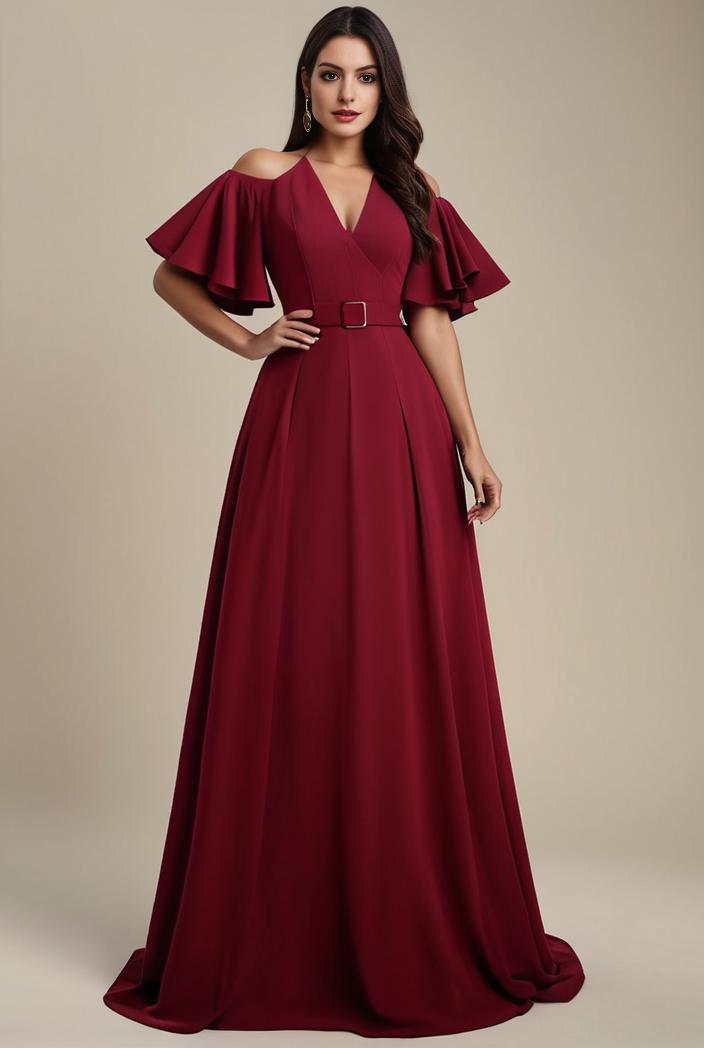 plus size simple chiffon pleated a line round neckline bridesmaid dress 139080