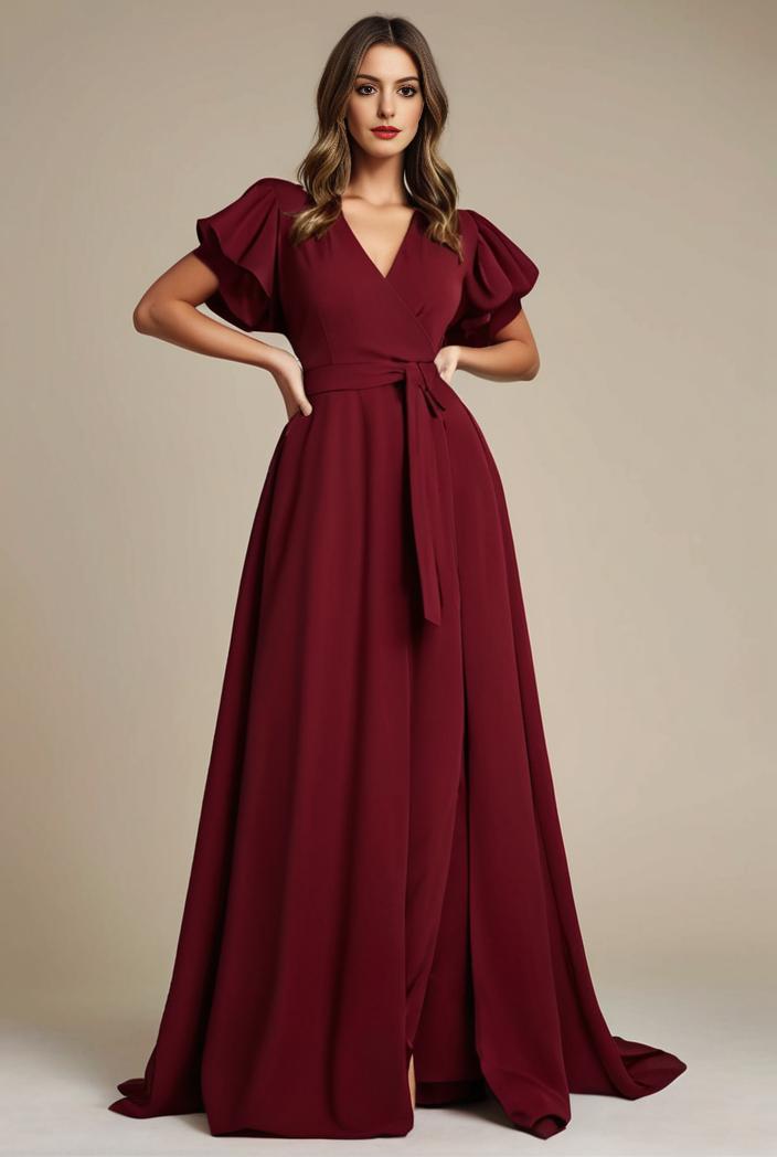 plus size simple chiffon pleated a line round neckline bridesmaid dress 139082