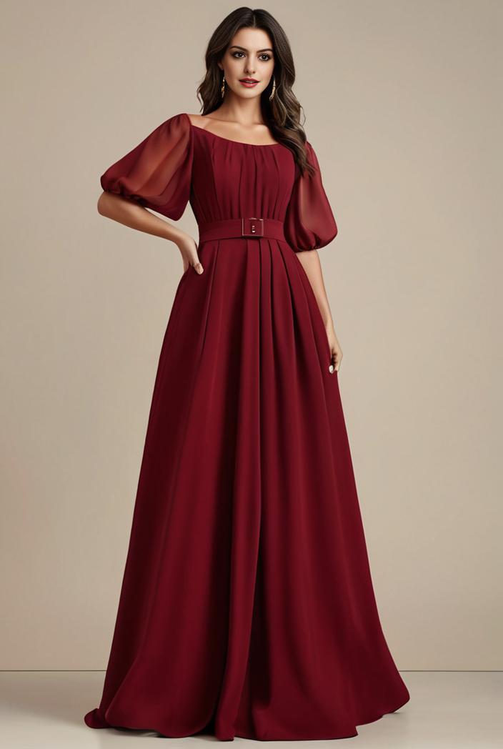 plus size simple chiffon pleated a line round neckline bridesmaid dress 139083