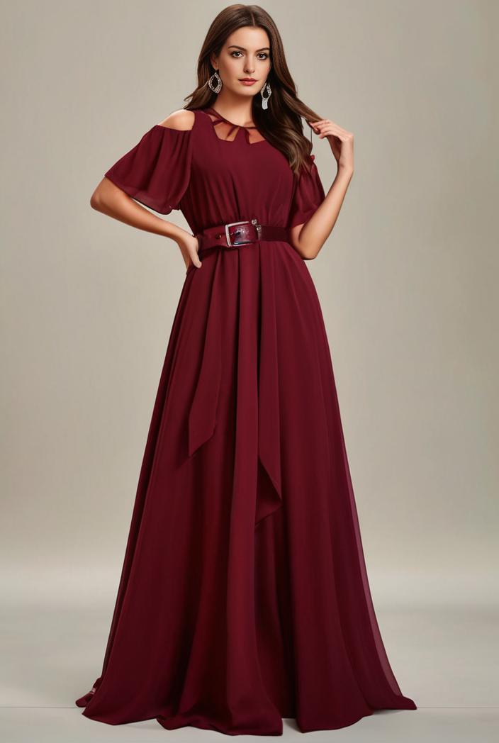 plus size simple chiffon pleated a line round neckline bridesmaid dress 139084