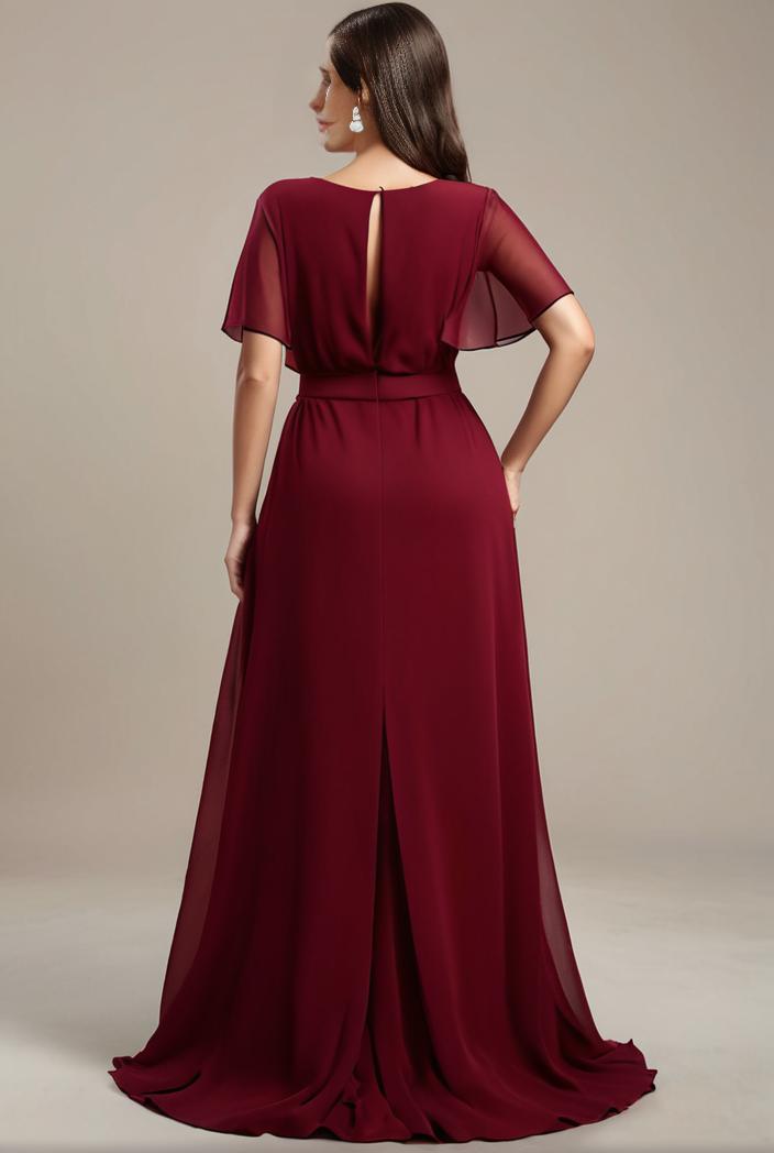 plus size simple chiffon pleated a line round neckline bridesmaid dress 139086