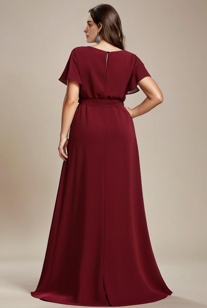 plus size simple chiffon pleated a line round neckline bridesmaid dress 139088