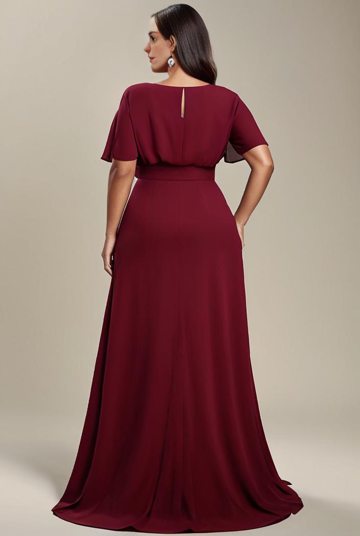 plus size simple chiffon pleated a line round neckline bridesmaid dress 139089