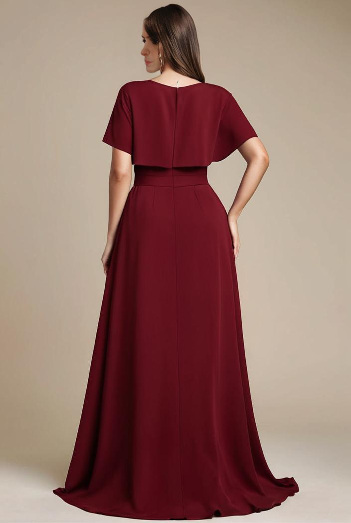 plus size simple chiffon pleated a line round neckline bridesmaid dress 139091