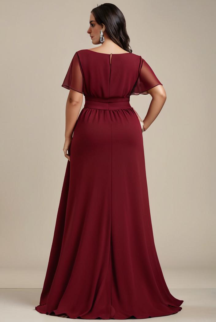 plus size simple chiffon pleated a line round neckline bridesmaid dress 139092