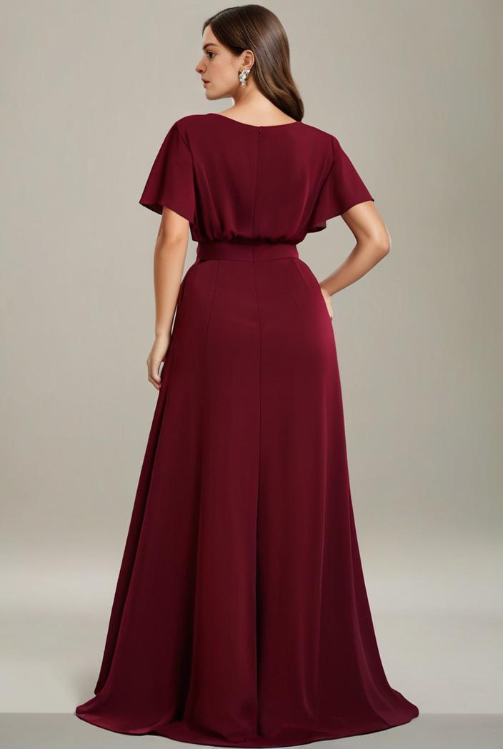 plus size simple chiffon pleated a line round neckline bridesmaid dress 139093