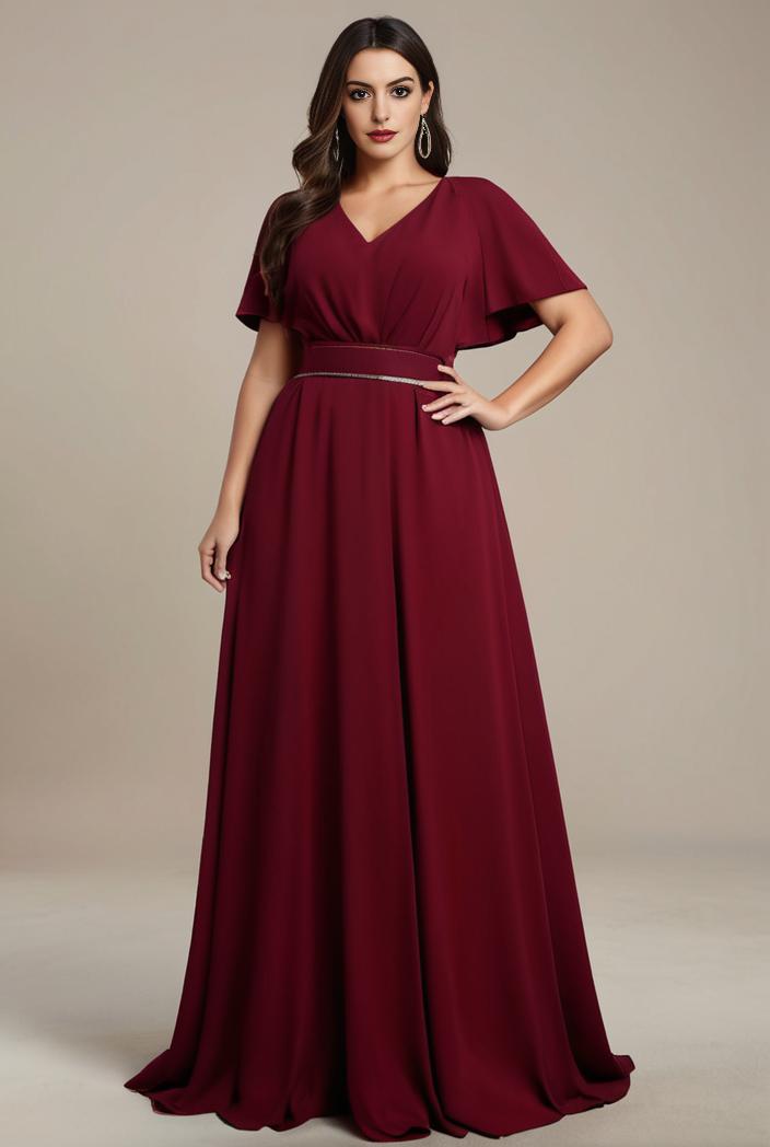 plus size simple chiffon pleated a line round neckline bridesmaid dress 139094