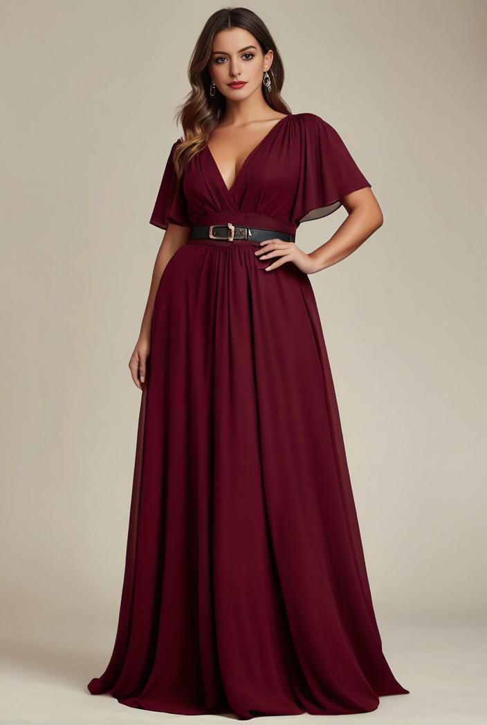 plus size simple chiffon pleated a line round neckline bridesmaid dress 139095
