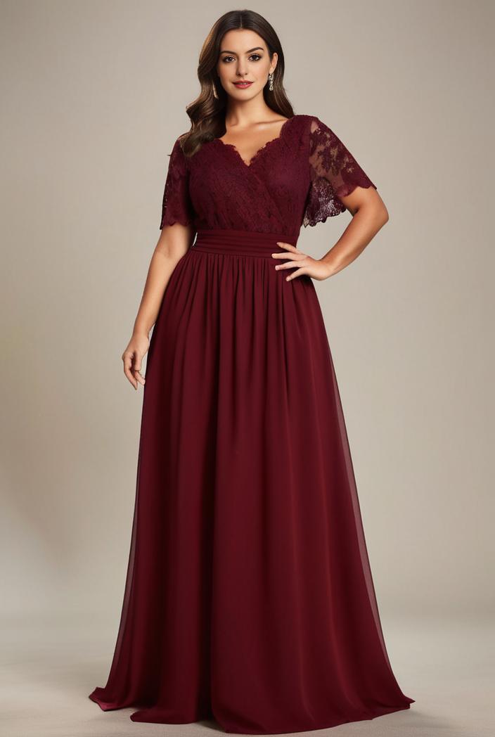 plus size simple chiffon pleated a line round neckline bridesmaid dress 139096