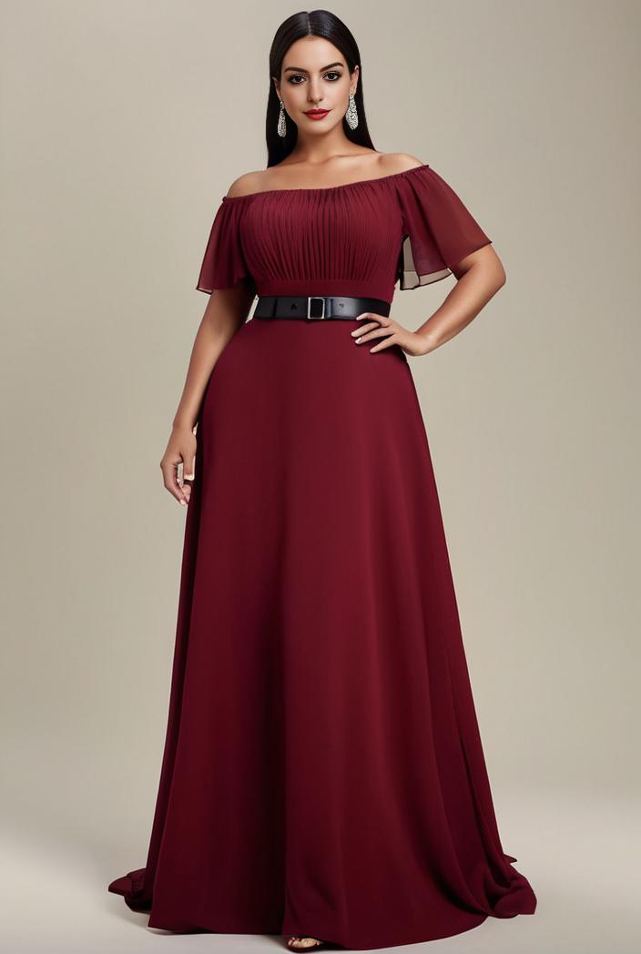 plus size simple chiffon pleated a line round neckline bridesmaid dress 139097
