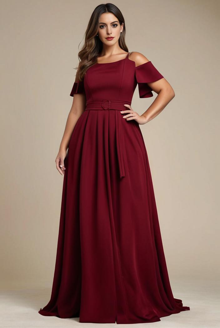 plus size simple chiffon pleated a line round neckline bridesmaid dress 139099