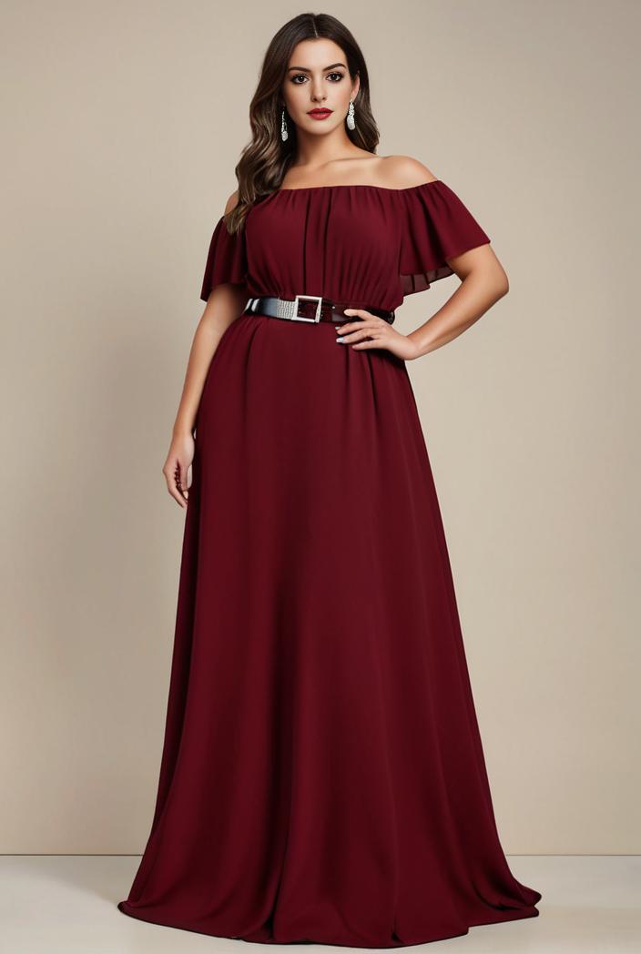 plus size simple chiffon pleated a line round neckline bridesmaid dress 139100