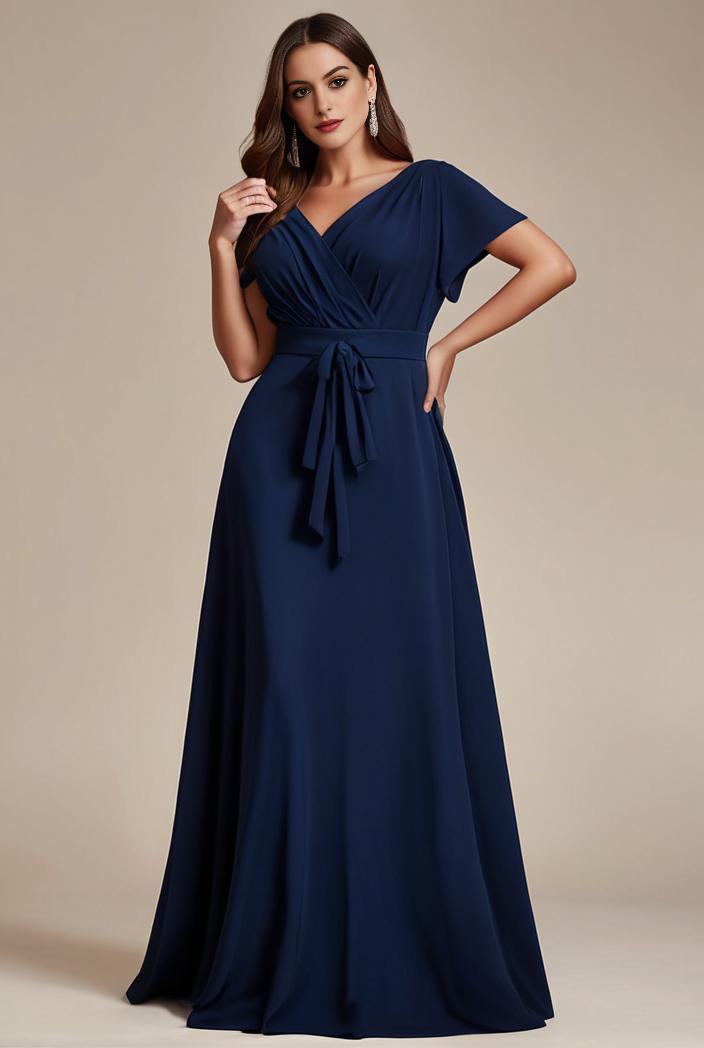 plus size simple chiffon pleated a line round neckline bridesmaid dress 139104