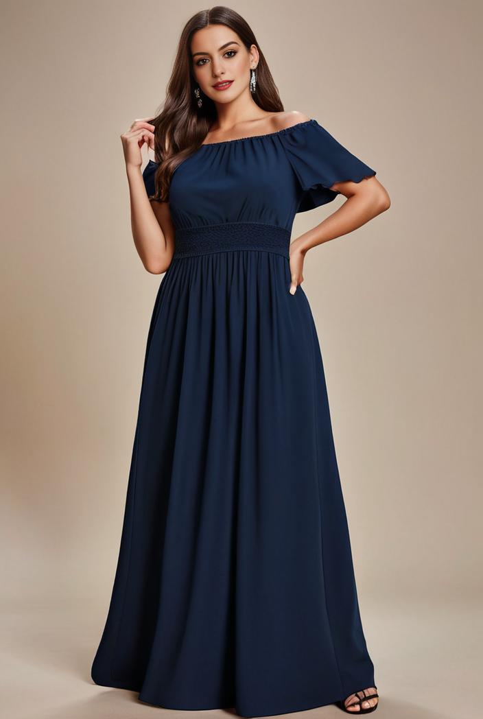plus size simple chiffon pleated a line round neckline bridesmaid dress 139105