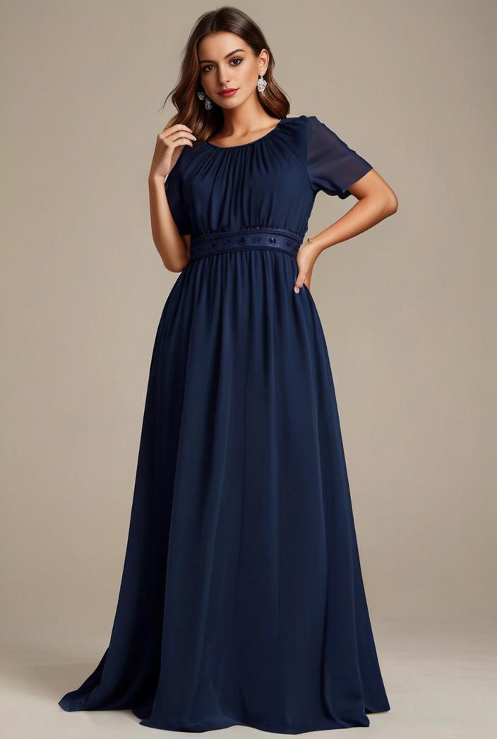 plus size simple chiffon pleated a line round neckline bridesmaid dress 139107
