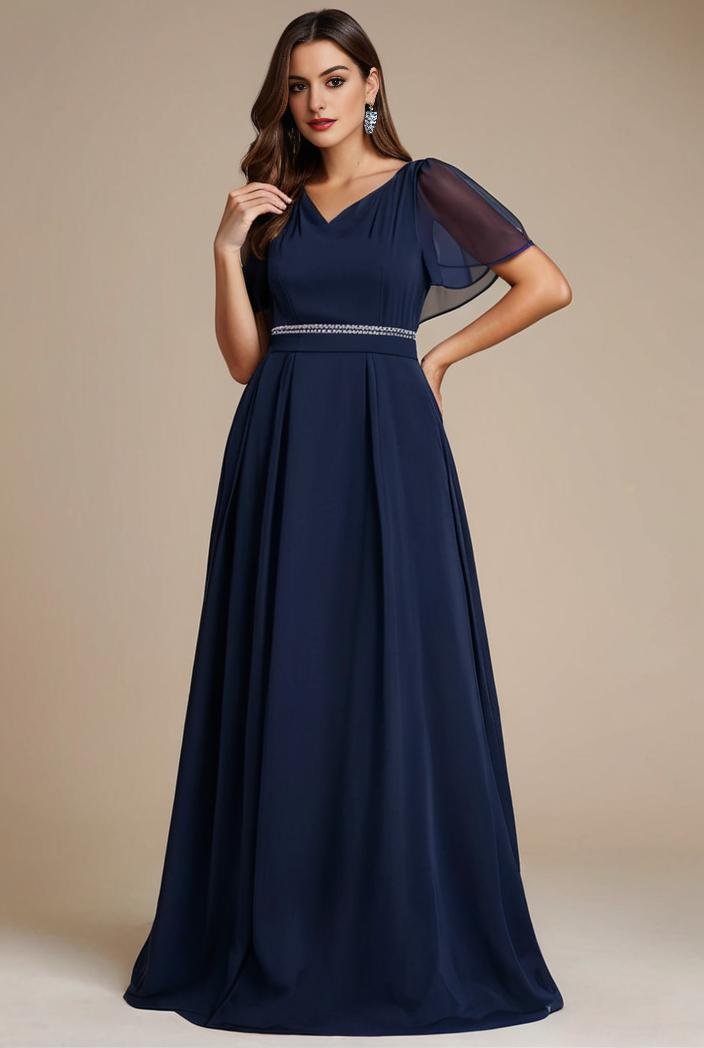 plus size simple chiffon pleated a line round neckline bridesmaid dress 139106