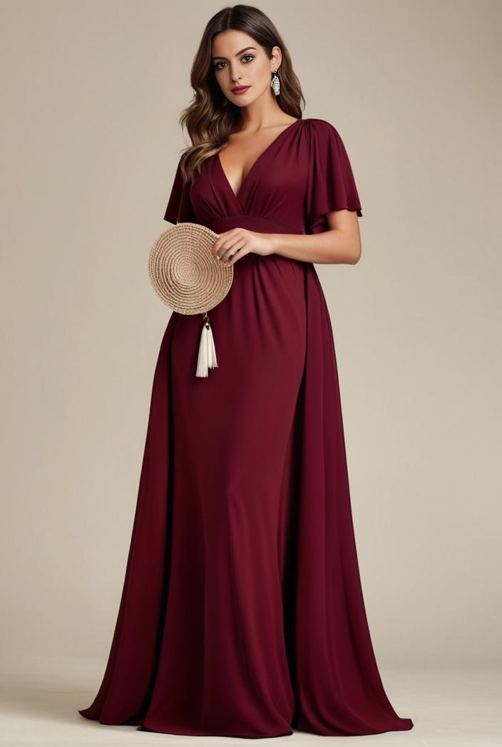 plus size simple chiffon pleated a line round neckline bridesmaid dress 139111