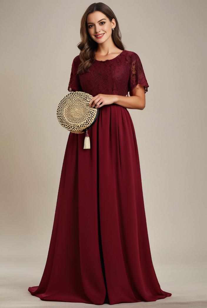 plus size simple chiffon pleated a line round neckline bridesmaid dress 139112