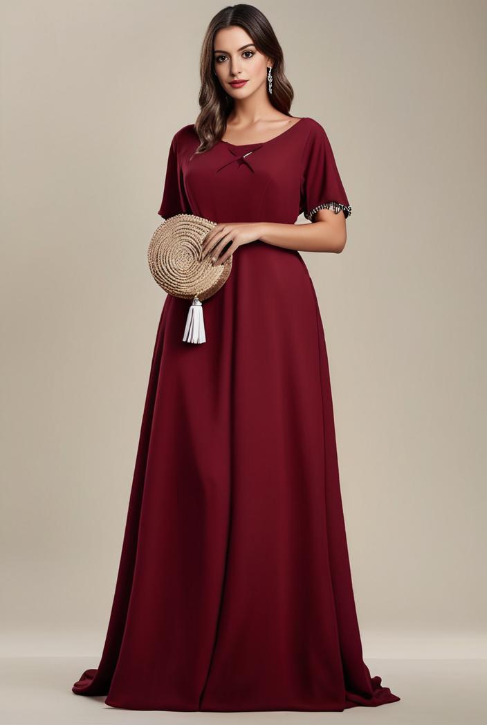 plus size simple chiffon pleated a line round neckline bridesmaid dress 139113