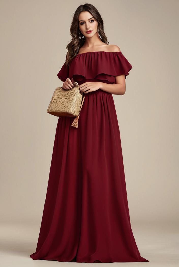 plus size simple chiffon pleated a line round neckline bridesmaid dress 139116